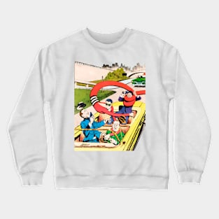 flexible and elastic superhero capturing evildoers retro vintage comic Crewneck Sweatshirt